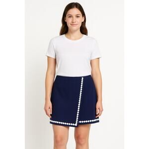 Belle Beach by Kim Gravel Navy Pom Trim Skort Size 12 – Stretch Viscose Blend